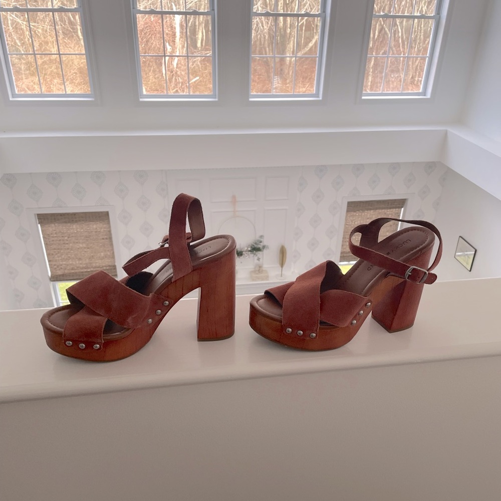 Brown Suede Lucky Brand Platform Sandals